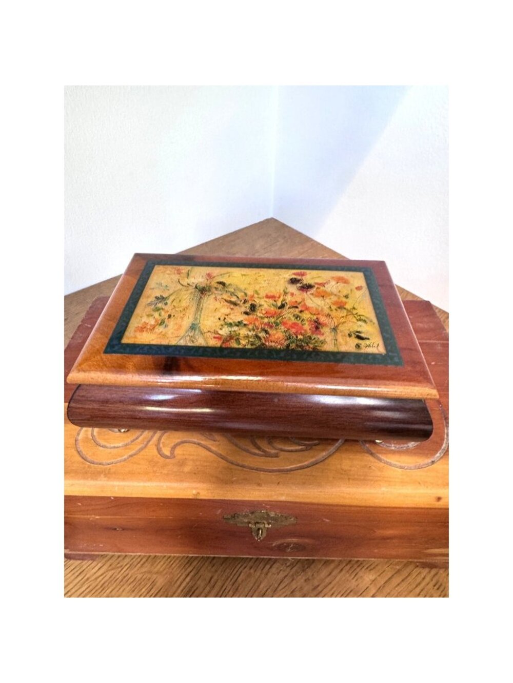 Wooden Floral Jewelry Keepsake Box